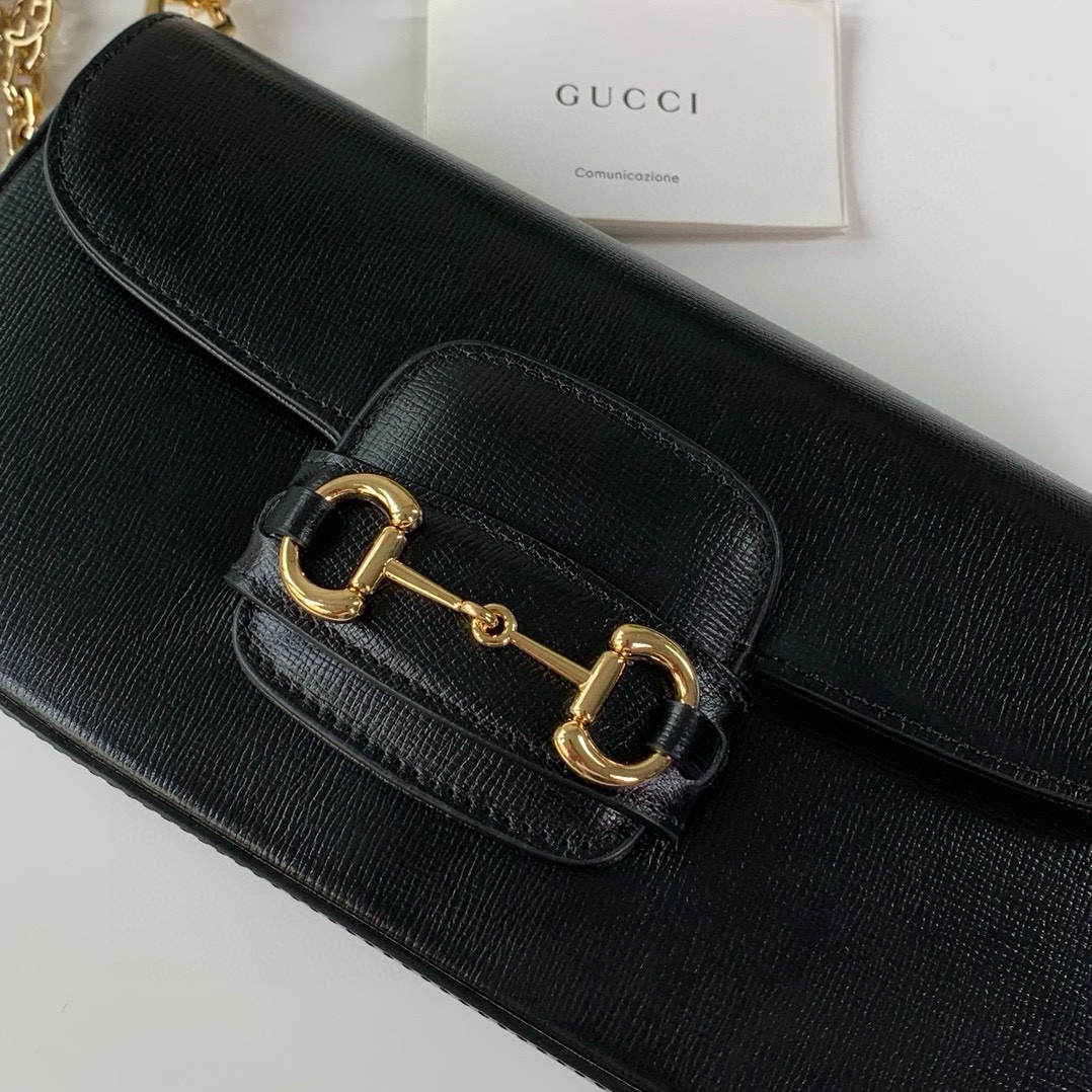 Gucci Horsebit 1955 Series Shoulder Bag Clutch Bag Black Leather